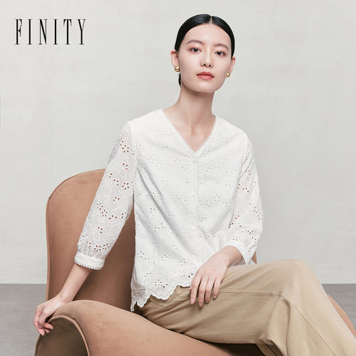 FINITY菲妮迪镂空刺绣蕾丝衬衫