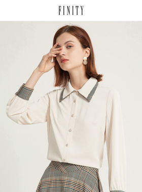 FINITY2023春装衬衫女时尚简约别致设计感小众拼接宽松上衣