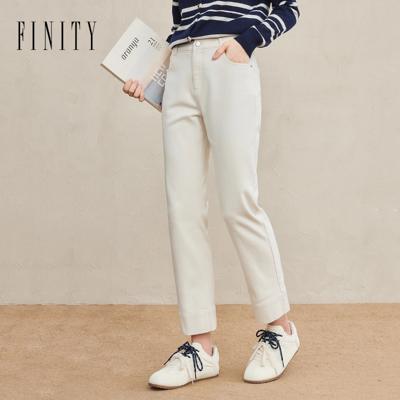 FINITY菲妮迪牛仔裤2025年冬季新款简约棉质直筒百搭垂感长裤子女