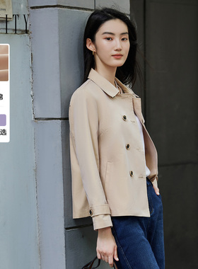 菲妮迪品牌风衣2026年春季新款简约气质耐皱时尚休闲通勤外搭上衣