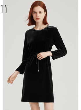 FINITY2023冬季气质连衣裙设计感系带修身休闲中长款裙子女