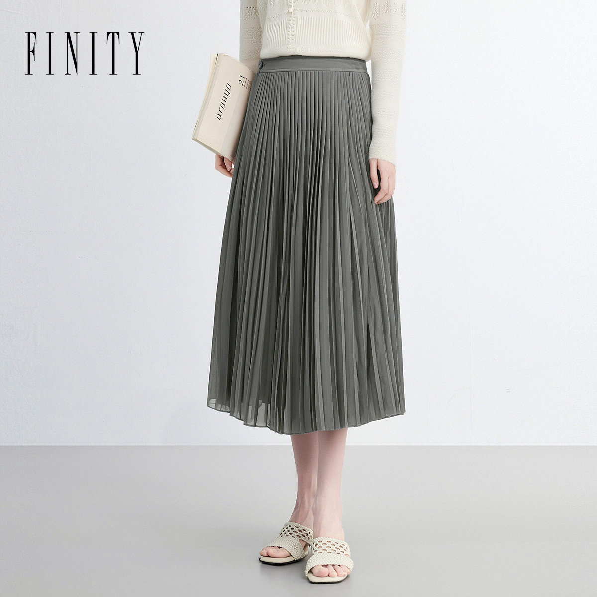 FINITY菲妮迪半身裙2026夏季新款简约休闲百褶优雅中长款半
