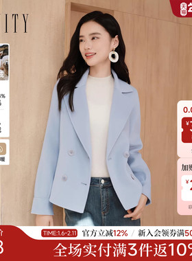 FINITY菲妮迪羊绒大衣2025年冬季新款双面呢气质西装领毛呢外套女