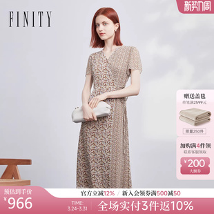 简约V领印花气质优雅长裙女装 FINITY菲妮迪连衣裙2026年春季 新款