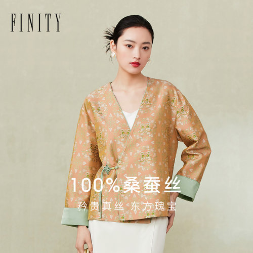 菲妮迪品牌真丝上装秋季国风设计感100%桑蚕丝高端上衣女