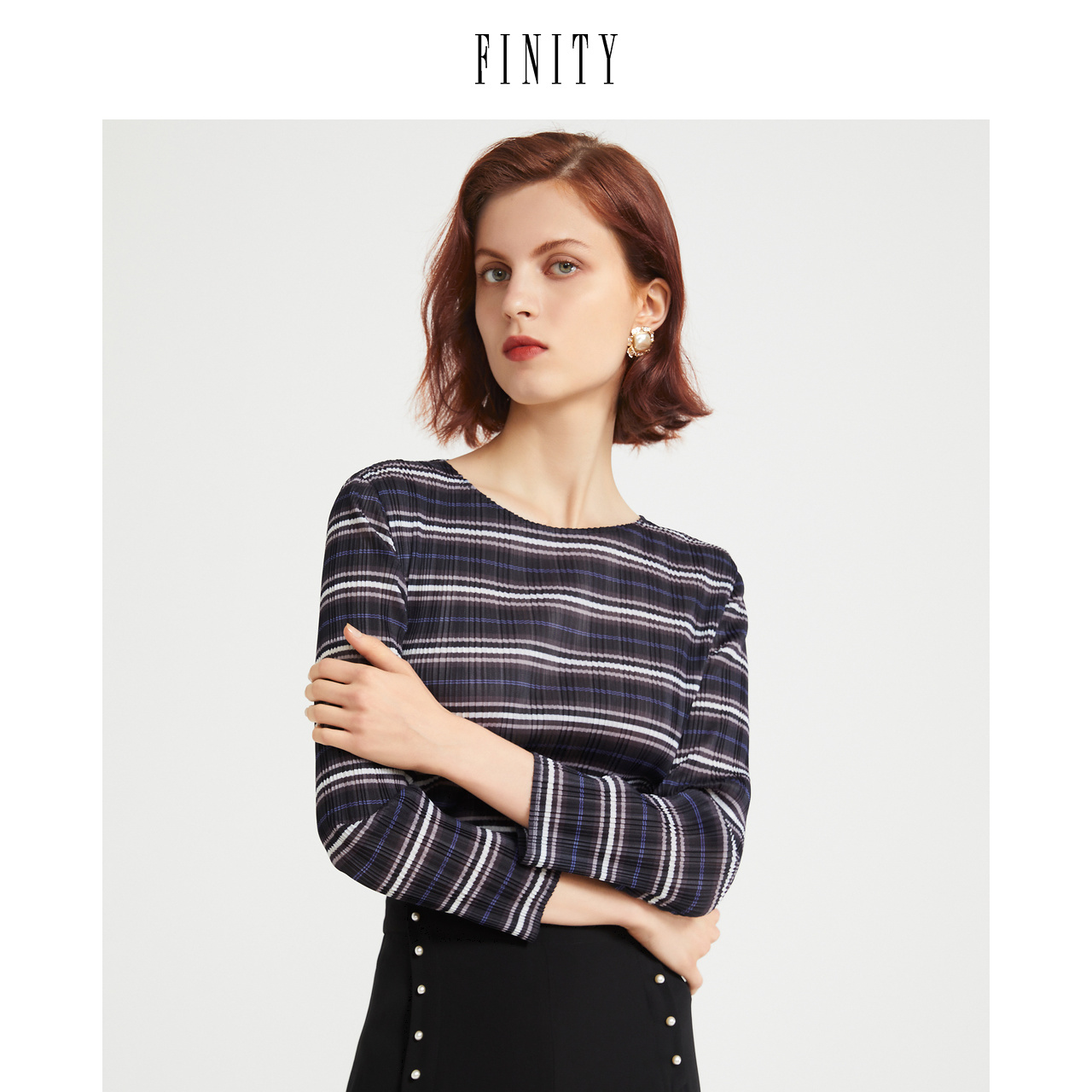 finity条纹名媛宽松显瘦雪纺衫