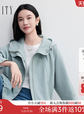 FINITY菲妮迪风衣2026春新款灰绿色简约连帽宽松通勤短款外套女装