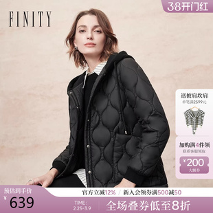 FINITY菲妮迪棉服棉袄2025冬季新款简约连帽针织袖休闲保暖外套女