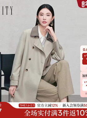 FINITY菲妮迪风衣2025年秋季新款简约气质翻领系带中长款外套女