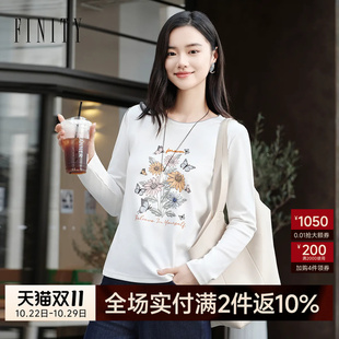 FINITY菲妮迪T恤2026秋季新款简约气质花卉印花棉感针织上衣女