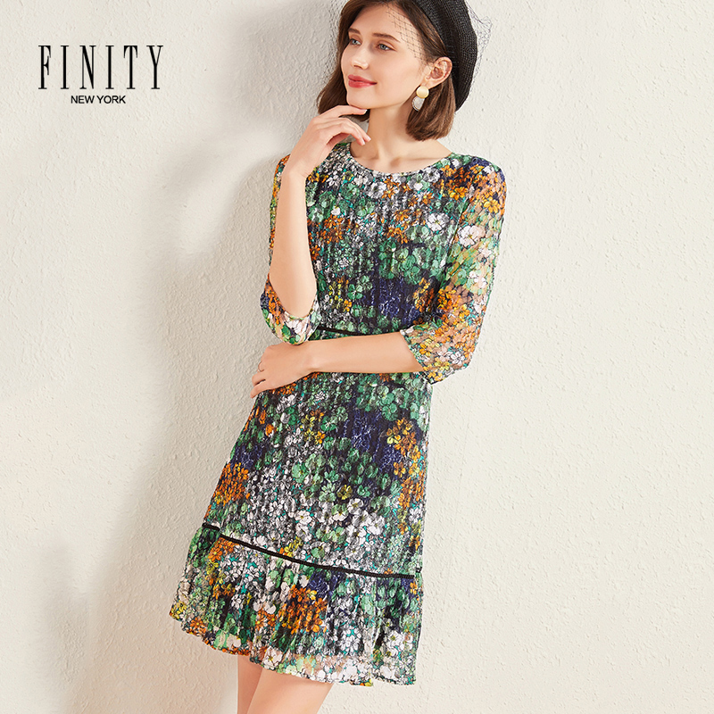 FINITY春款女装法式碎花连衣裙显瘦韩版修身显瘦薄款裙子