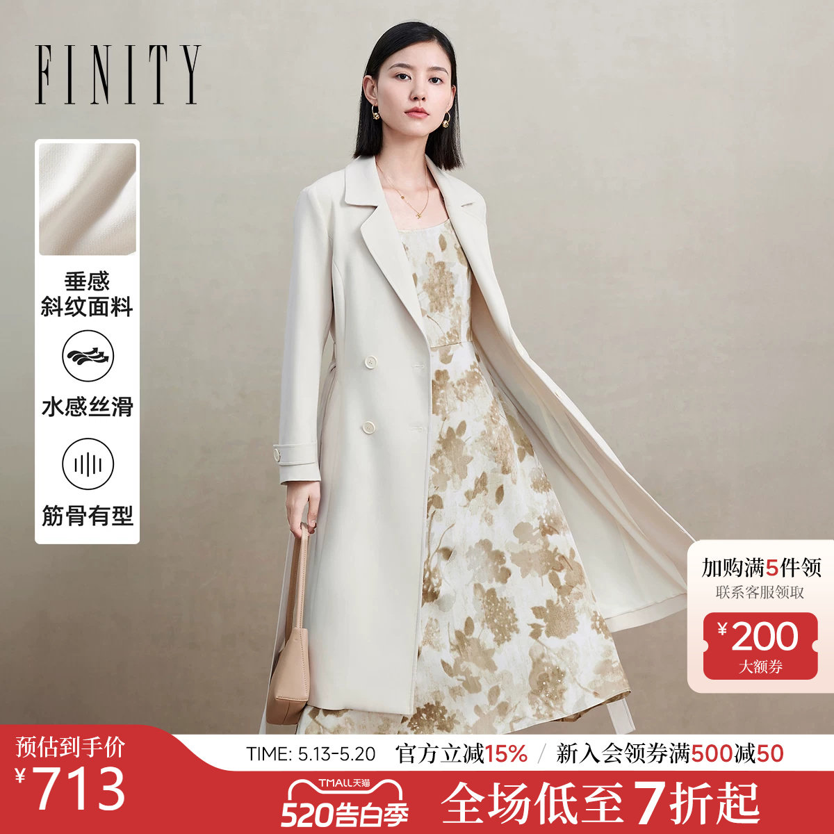 菲妮迪中长款流行女士风衣2026年春季新款时尚高端大牌通勤外套女