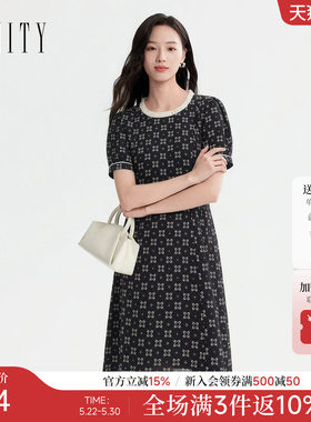FINITY菲妮迪连衣裙2026夏季新款简约黑色提花优雅通勤休闲长裙女