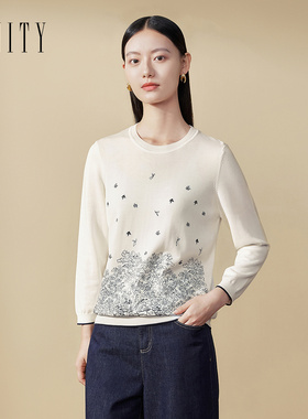 FINITY菲妮迪毛衣2026春季新款简约风丝带领休闲减龄针织衫上衣女