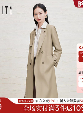 FINITY菲妮迪长款风衣2025秋季新款系带翻领气场通勤洋气外套女