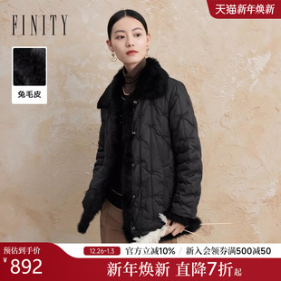 新款 菲妮迪棉衣棉服冬季 奢感立体花卉刺绣外套女xdt 兔毛毛领