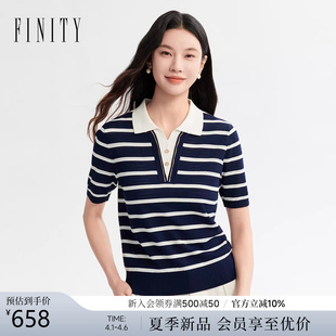 简约翻领黑白条纹短袖 FINITY菲妮迪针织衫 2026年夏季 新款 上衣女装