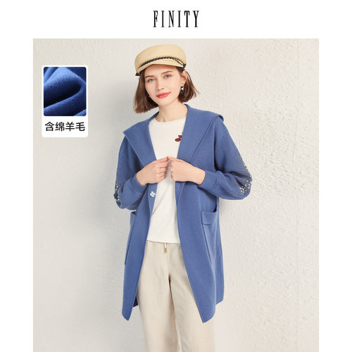 FINITY冬季毛针织衫女时尚气质连帽宽松羊毛显瘦上衣女