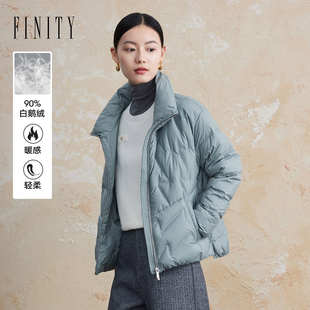 菲妮迪品牌90白鹅绒羽绒服2024冬季 保暖外套女 简约风轻薄短款