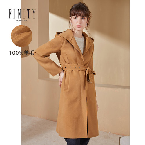 FINITY女装冬装加厚中长款羊毛毛呢大衣女流行宽松毛呢外套女
