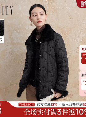 【兔毛毛领】菲妮迪棉衣棉服冬季新款奢感立体花卉刺绣外套女xdt