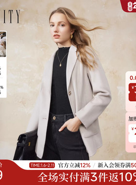 【羊驼毛】FINITY菲妮迪毛呢外套2025冬新款双面呢翻领中长大衣女