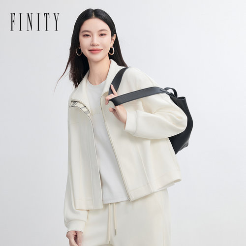 菲妮迪春款棉质立领短外套女装