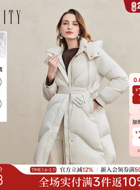 FINITY菲妮迪90白鸭绒羽绒服2025冬季新款简约米白连帽保暖外套女