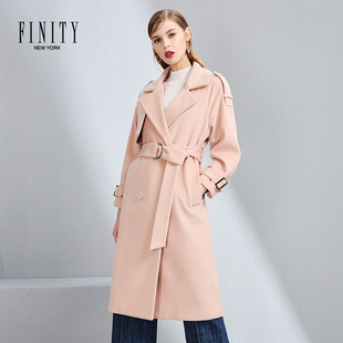 FINITY冬季宽松单面呢大衣长款过膝显瘦羊毛呢子风衣女