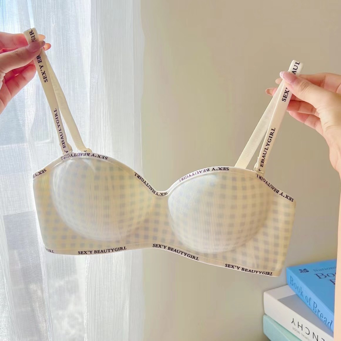 元气拼色内衣女小胸聚拢漫画胸显大防下垂收副乳格子文胸罩