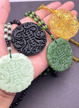 新中式平安扣吊坠仿碧玉琉璃复古双面福寿安康项链貔貅古风挂件