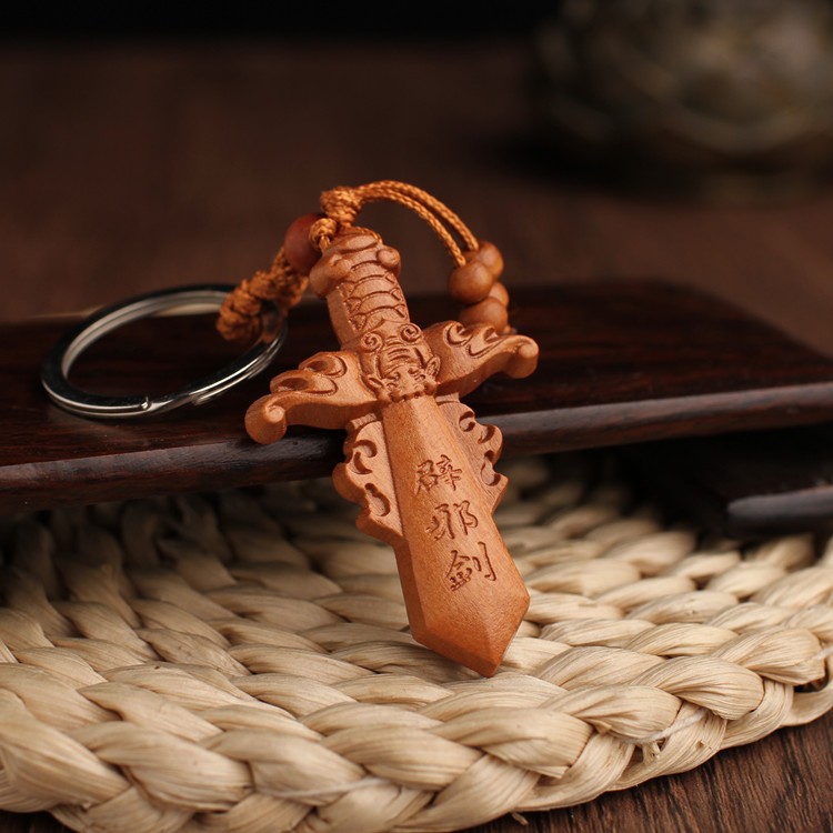 桃木剑钥匙扣桃立体汽车挂件 财平安桃木吉祥挂饰礼物