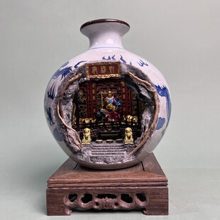 破洞青花瓶财神庙微观造景武财神赵公明聚宝招财桌面装饰摆件