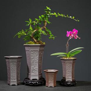 陶瓷花盆六方浮雕兰花客厅大号复古盆栽吊篮蝴蝶兰绿植专用盆景盆
