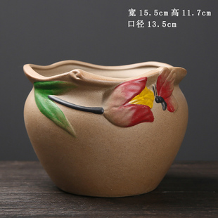 粗陶素烧手绘复古清新陶瓷花盆创意塑料肉肉植物新款透气多肉植物