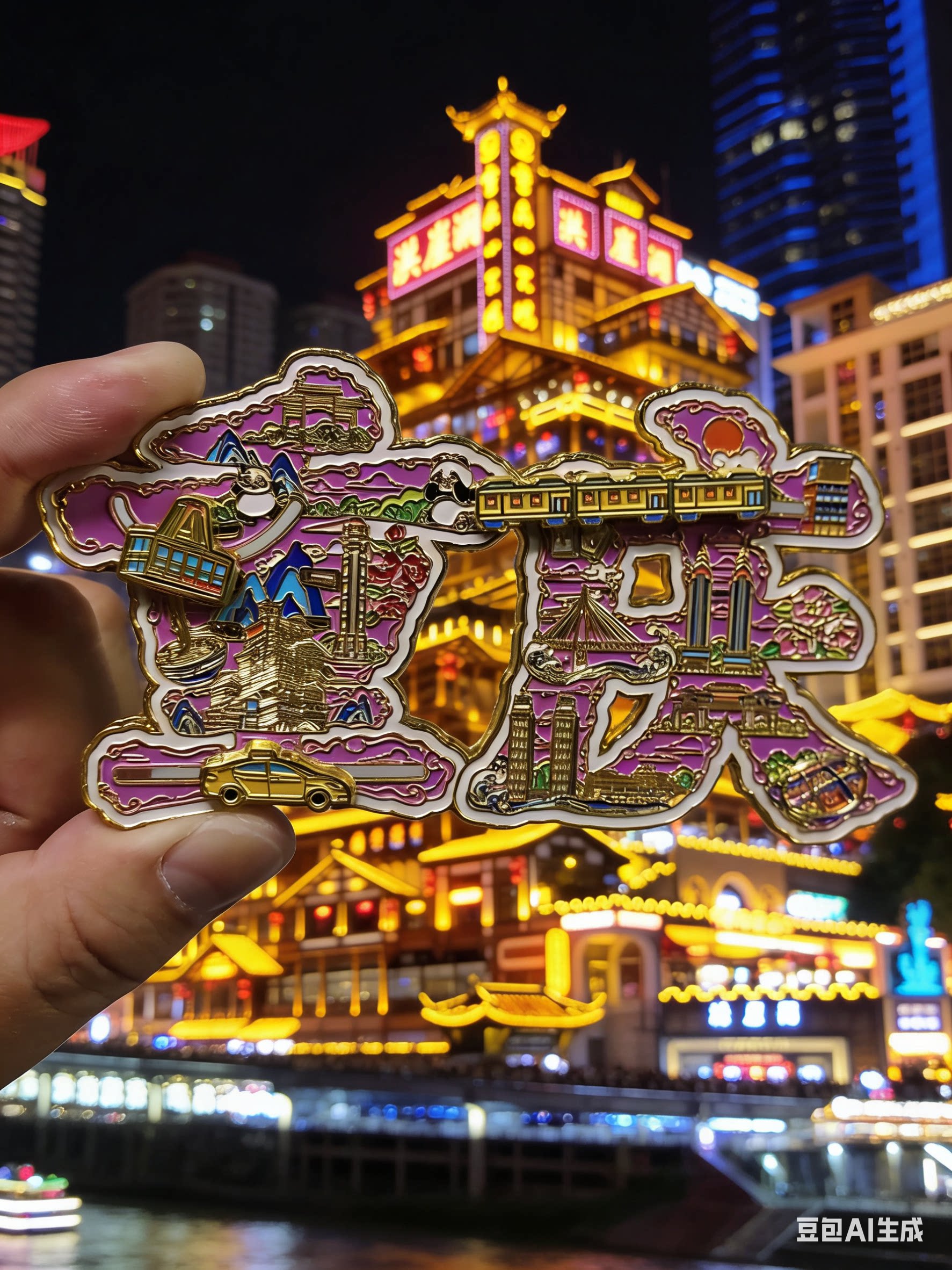重庆旅游纪念洪崖洞法拉利李子坝轻轨长江索道动态金属强磁冰箱贴