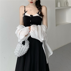 Real price sling small black skirt summer shoulder A skirt fairy long dress