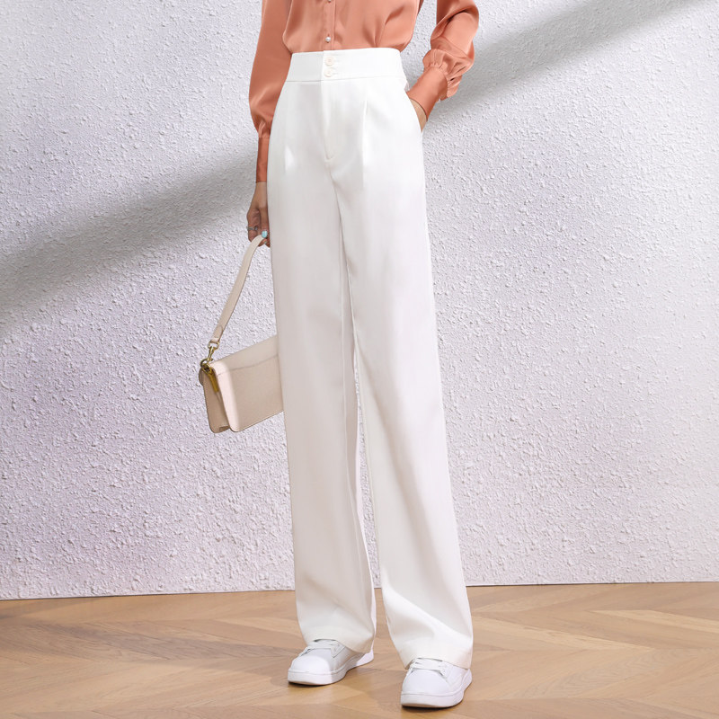 白色阔腿裤女春秋2022年新款高腰女裤直筒垂感西装裤坠感拖地裤子
