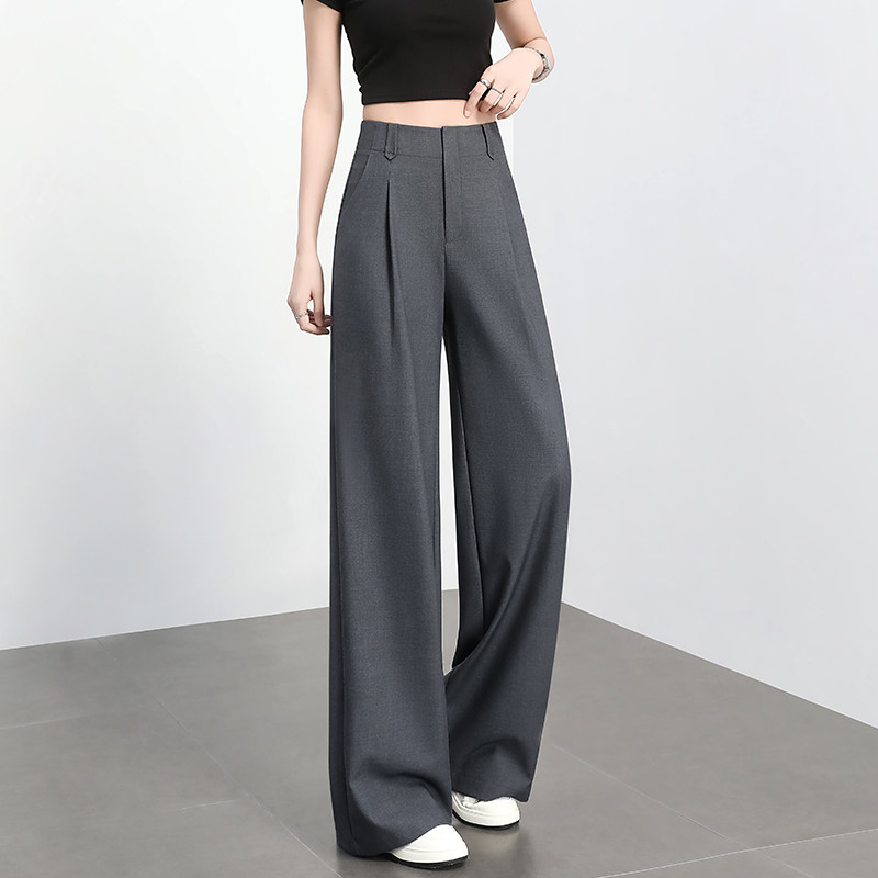 灰色西装裤女夏薄款2025新款高腰显瘦直筒宽松高级感垂感阔腿裤子