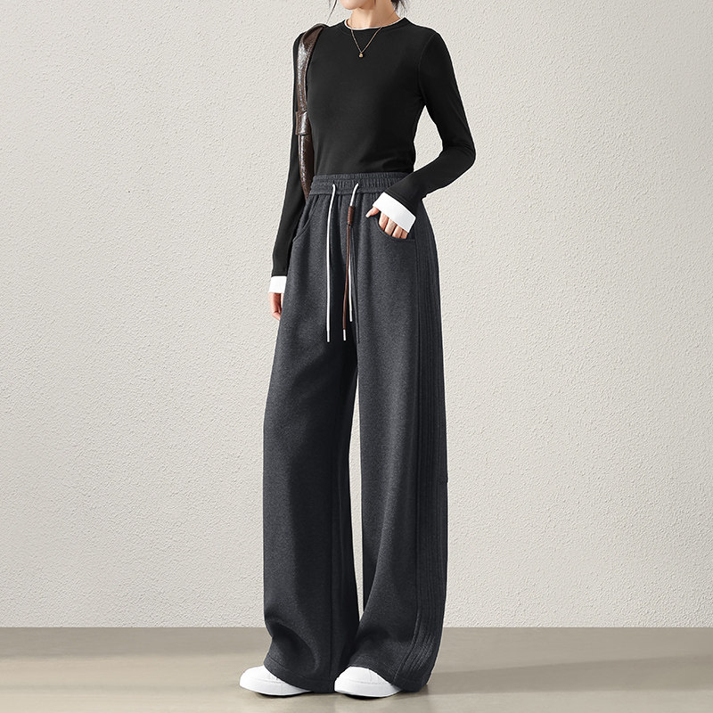 灰色运动裤女春秋季直筒宽松卫裤休闲裤子高个子加长版香蕉阔腿裤