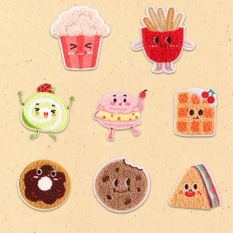 毛绒薯条饼干衣服裤子修补丁贴装饰贴自粘免缝毛巾绣刺绣布贴可爱