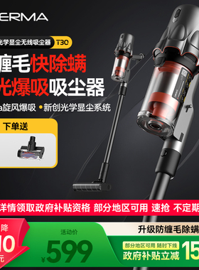 【政府补贴15%】德尔玛T30绿光吸尘器家用大吸力无线手持式吸尘机