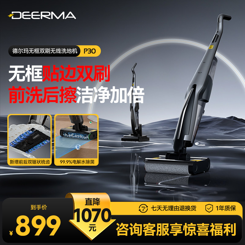 德尔玛洗地机P30双滚刷吸尘拖地一体机可手持家用智能无线吸尘器