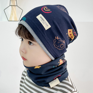 A类春秋冬季儿童堆堆帽男宝宝防风帽子围脖套装女孩包头帽套头帽