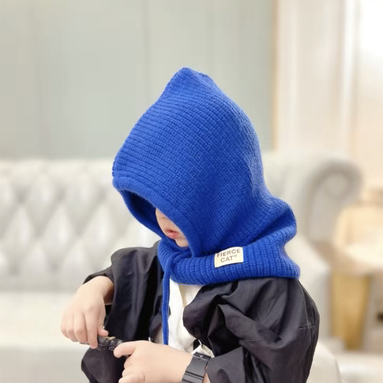 子供用帽子、防風耳保護、一体型フードとマスク、冬暖かい防風耳保護帽子、ベビー帽子、秋