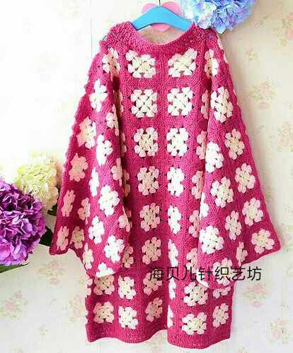 0手工钩花森女中长款和服毛衣