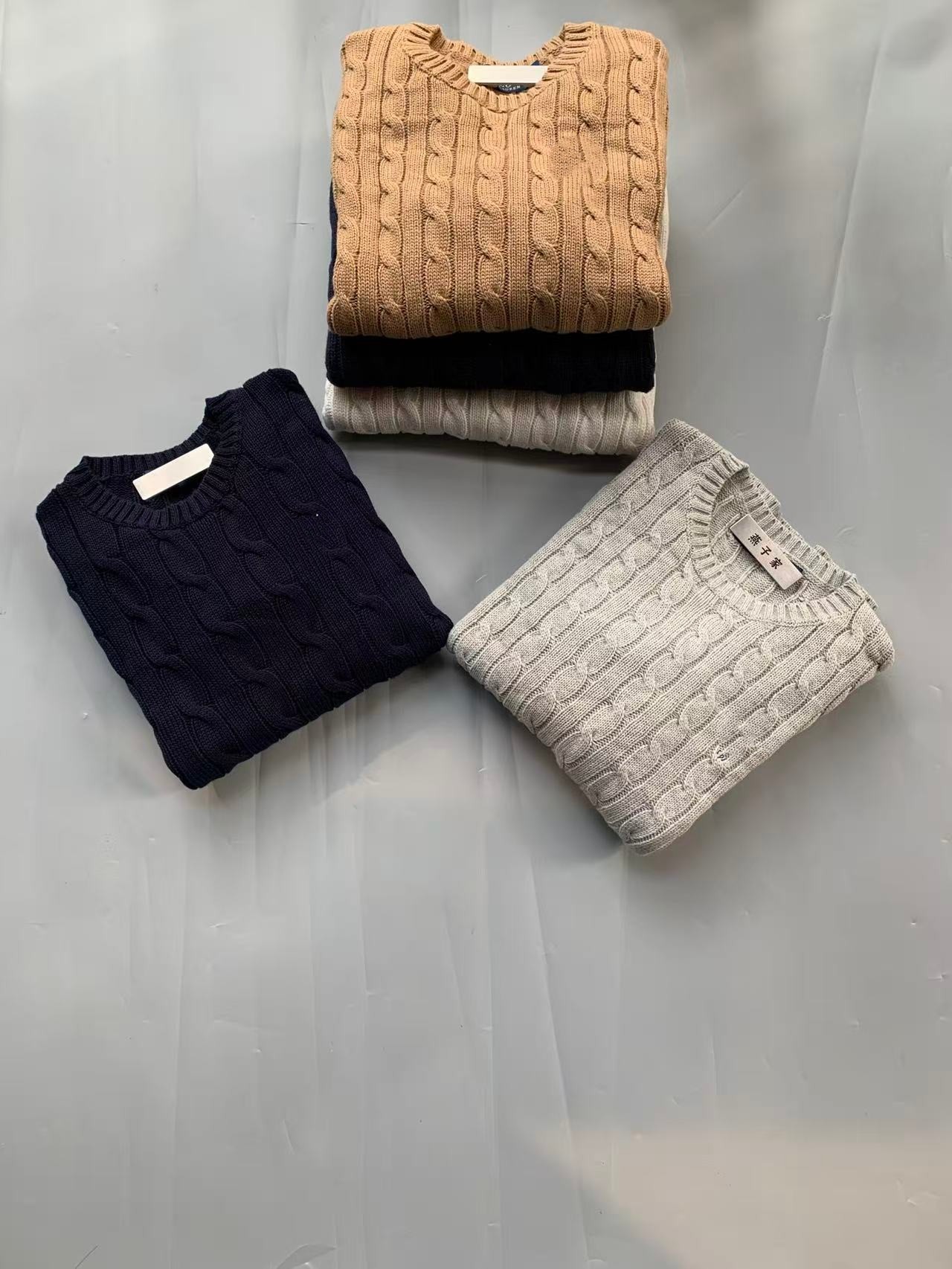 女士春秋冬圆领麻花毛衣经典款纯棉线绞花毛衣套头针织衫