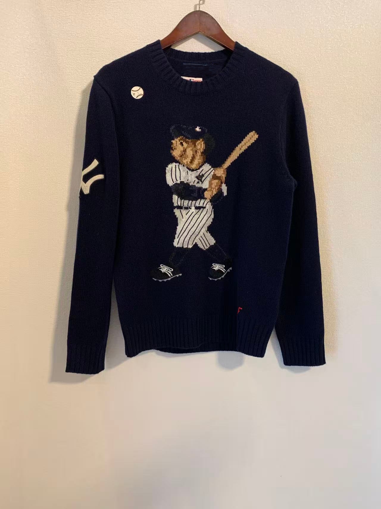 原 男女同款小熊羊毛圆领毛衣秋冬新款棒球小熊套头针织衫 有标