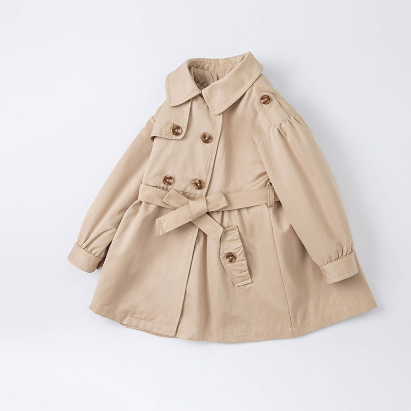 [겨울 정리] 데이비드 벨라 중대형 아동복 여아 중간 길이 카키 더블 브레스트 코트 방풍 자켓