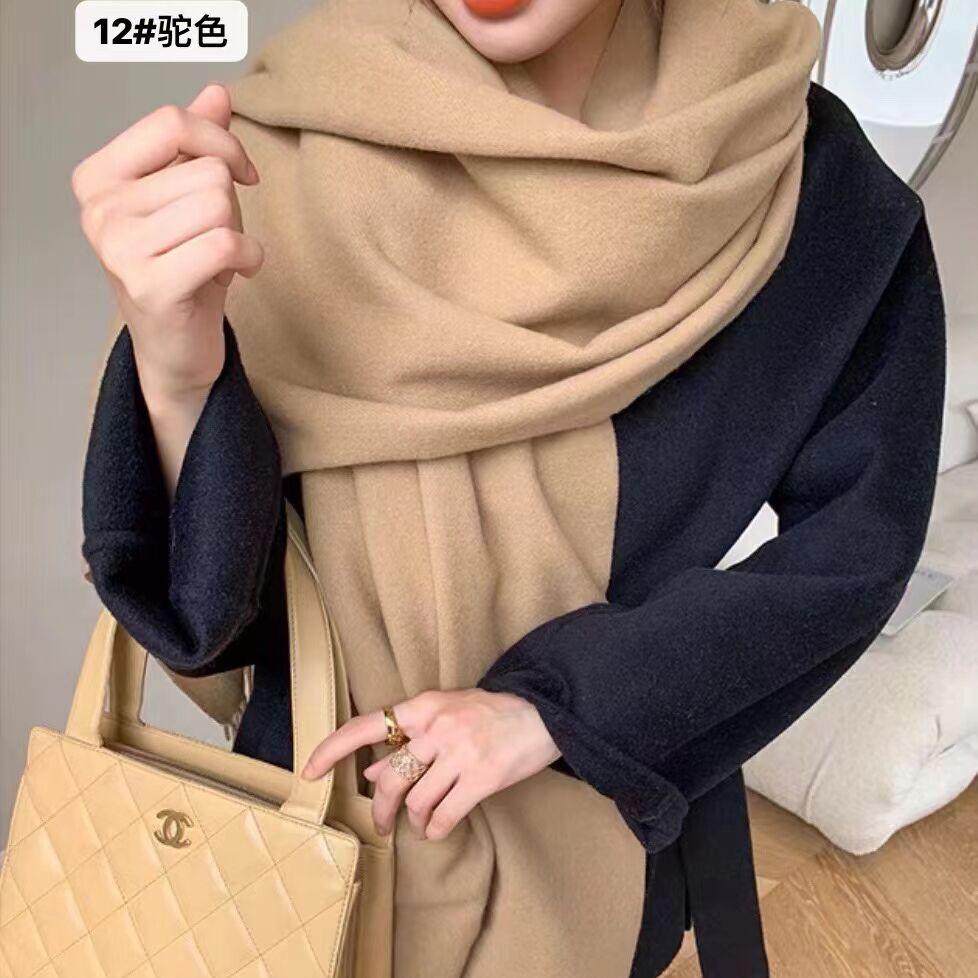 驼色酒红色羊绒围巾女秋冬季纯大红色年会本命年羊毛披肩两用礼盒